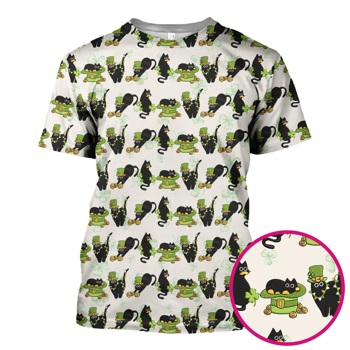 St. Patrick Black Cat Clover Print Nurse Scrub Top, Comfortable Scrubs for Nurses