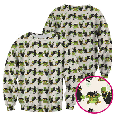 St. Patrick Black Cat Clover Print Nurse Scrub Top, Comfortable Scrubs for Nurses