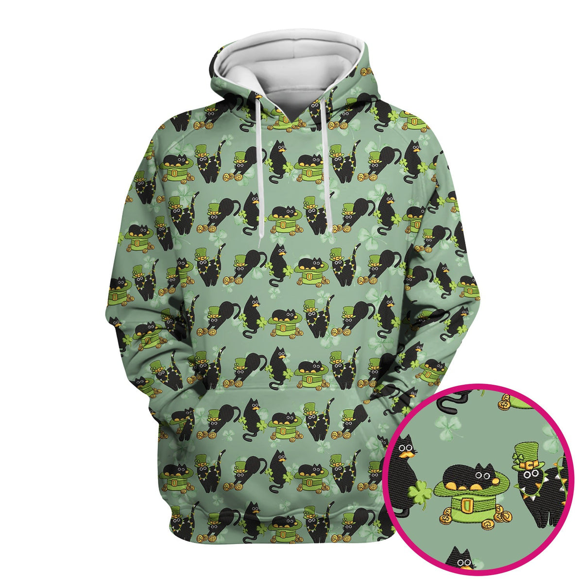 St. Patrick Black Cat Clover Print Nurse Scrub Top, Comfortable Scrubs for Nurses