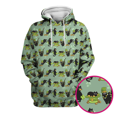 St. Patrick Black Cat Clover Print Nurse Scrub Top, Comfortable Scrubs for Nurses