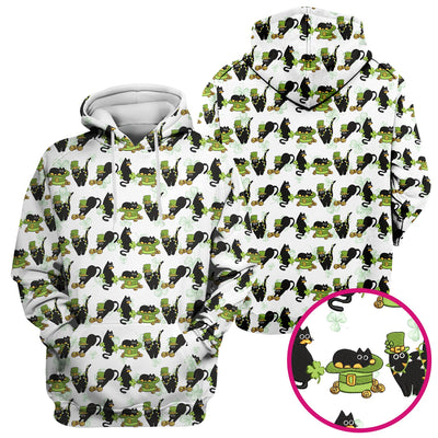 St. Patrick Black Cat Clover Print Nurse Scrub Top, Comfortable Scrubs for Nurses