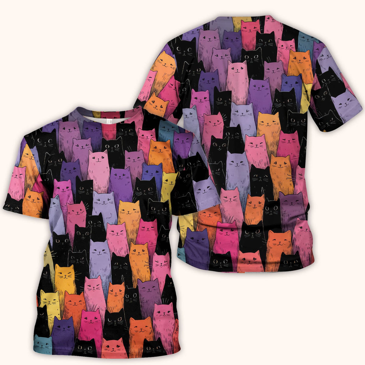 Colorful Cat Art Medical Pattern Scrub Top, Comfortable Scrubs for Nurses