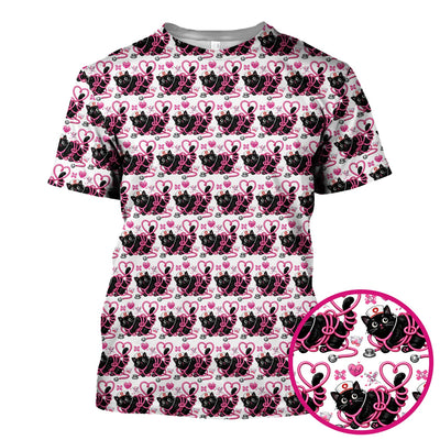 Valentine Cute Cat Nurse Heart Print Scrub Top, Comfortable Scrubs for Nurses
