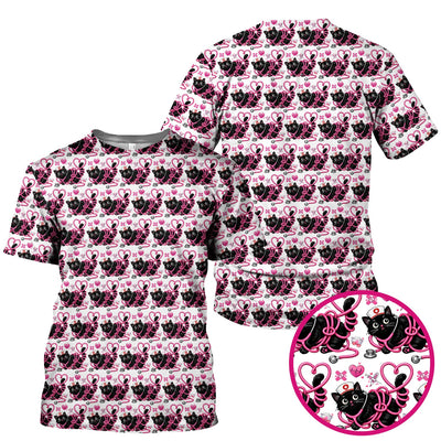 Valentine Cute Cat Nurse Heart Print Scrub Top, Comfortable Scrubs for Nurses
