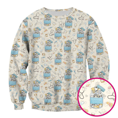 Cute Antidepressant Cat Jar Print Nurse Scrub Top, Breathable Fabrics Nursing Uniform