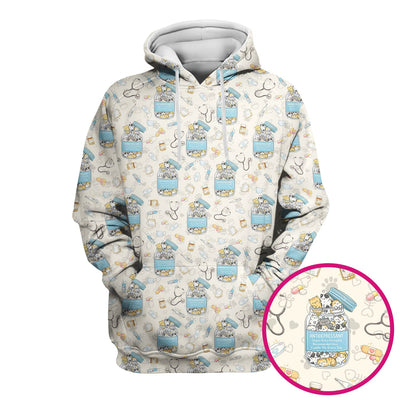 Cute Antidepressant Cat Jar Print Nurse Scrub Top, Breathable Fabrics Nursing Uniform