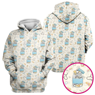 Cute Antidepressant Cat Jar Print Nurse Scrub Top, Breathable Fabrics Nursing Uniform