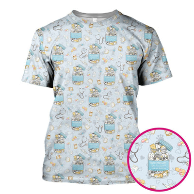Cute Antidepressant Cat Jar Print Nurse Scrub Top, Breathable Fabrics Nursing Uniform