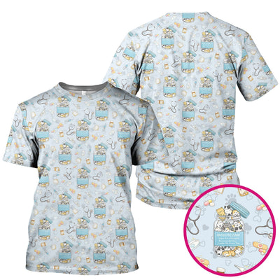 Cute Antidepressant Cat Jar Print Nurse Scrub Top, Breathable Fabrics Nursing Uniform