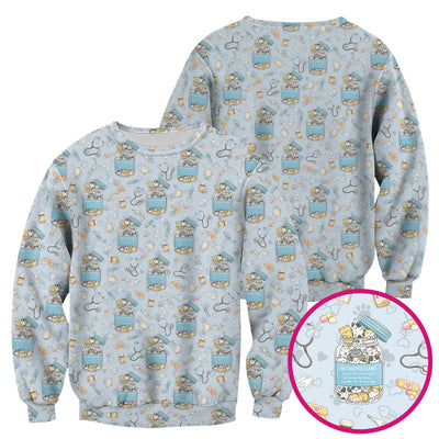 Cute Antidepressant Cat Jar Print Nurse Scrub Top, Breathable Fabrics Nursing Uniform