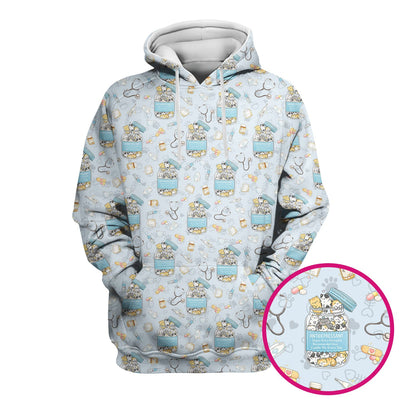 Cute Antidepressant Cat Jar Print Nurse Scrub Top, Breathable Fabrics Nursing Uniform