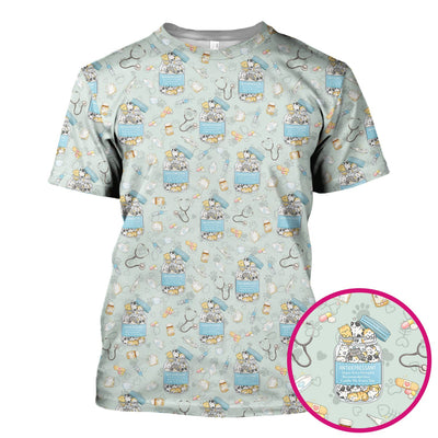 Cute Antidepressant Cat Jar Print Nurse Scrub Top, Breathable Fabrics Nursing Uniform