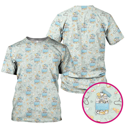 Cute Antidepressant Cat Jar Print Nurse Scrub Top, Breathable Fabrics Nursing Uniform
