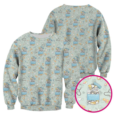 Cute Antidepressant Cat Jar Print Nurse Scrub Top, Breathable Fabrics Nursing Uniform