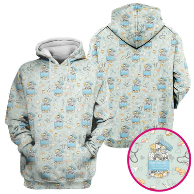 Cute Antidepressant Cat Jar Print Nurse Scrub Top, Breathable Fabrics Nursing Uniform