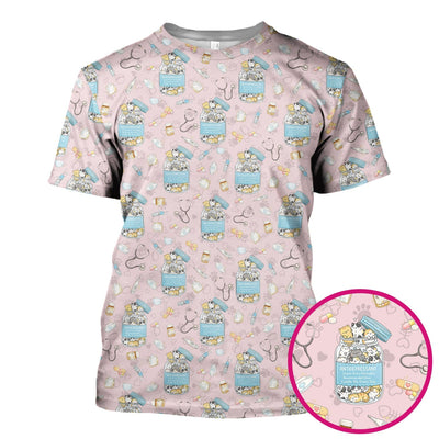 Cute Antidepressant Cat Jar Print Nurse Scrub Top, Breathable Fabrics Nursing Uniform
