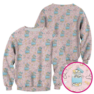 Cute Antidepressant Cat Jar Print Nurse Scrub Top, Breathable Fabrics Nursing Uniform