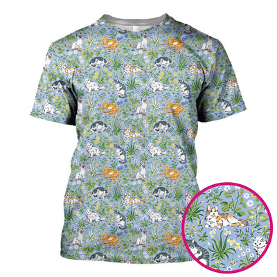 Cute Floral Cat Garden Pattern Scrub Top, Comfortable Scrubs for Nurses