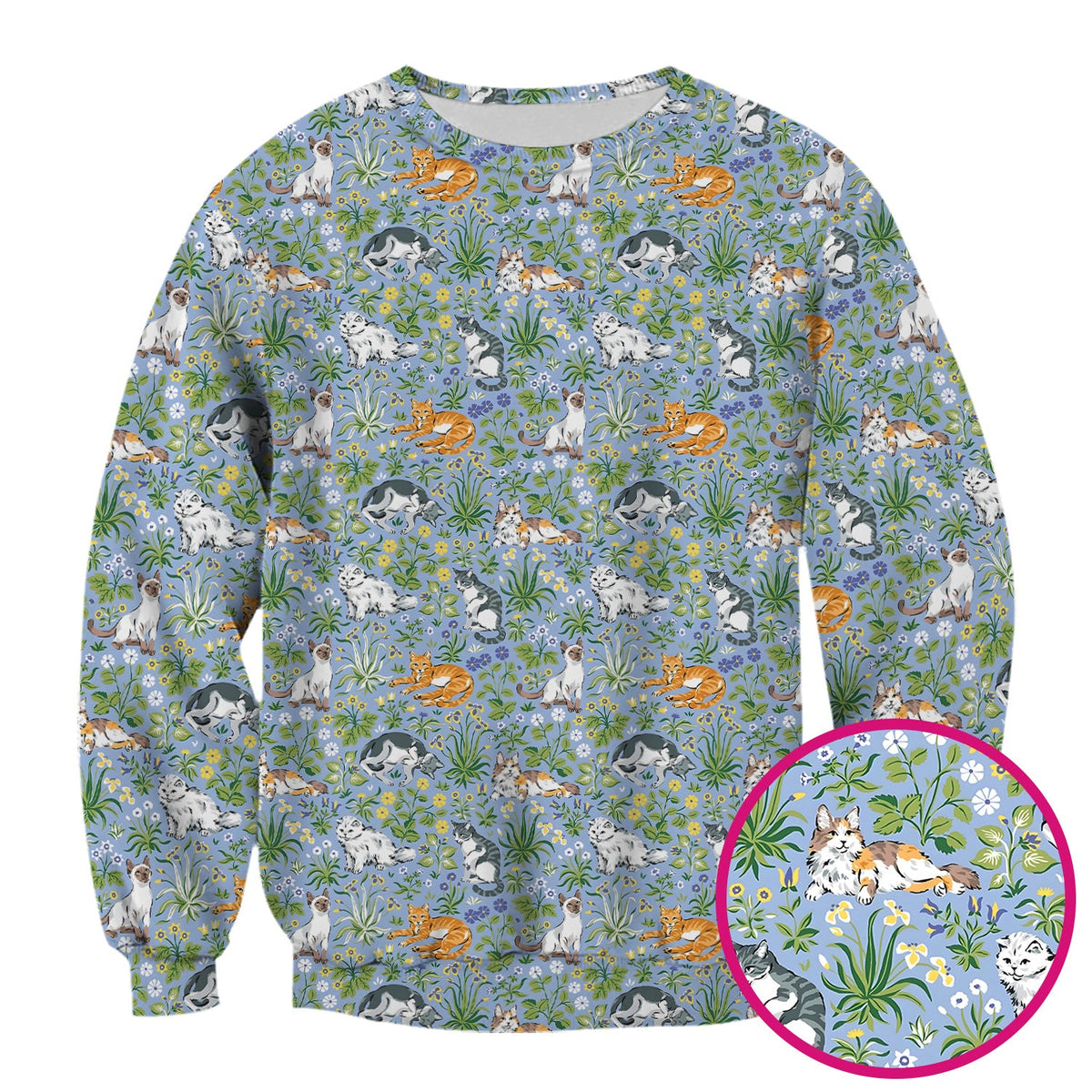 Cute Floral Cat Garden Pattern Scrub Top, Comfortable Scrubs for Nurses