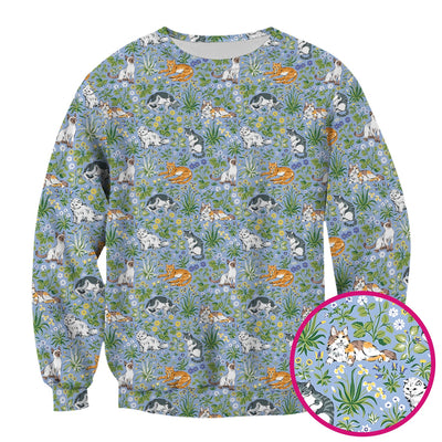 Cute Floral Cat Garden Pattern Scrub Top, Comfortable Scrubs for Nurses