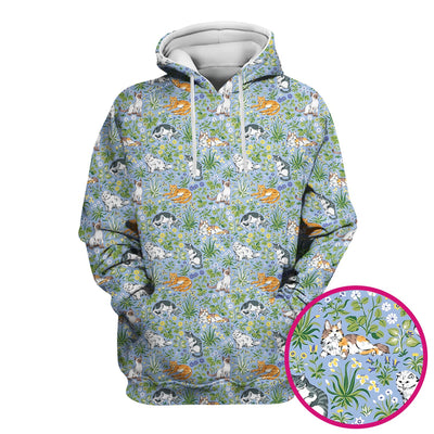 Cute Floral Cat Garden Pattern Scrub Top, Comfortable Scrubs for Nurses
