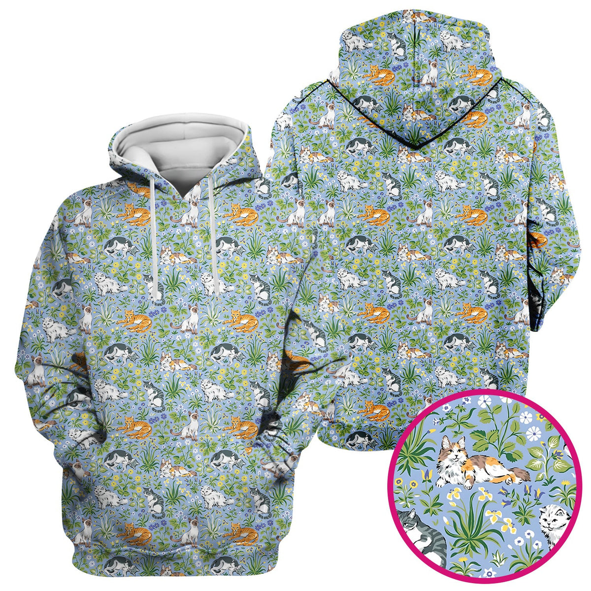 Cute Floral Cat Garden Pattern Scrub Top, Comfortable Scrubs for Nurses
