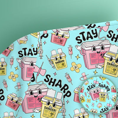 Stay Sharp Nurse Scrub Top, Cute Medical Pattern Scrubs, Breathable Fabrics Nursing Uniform