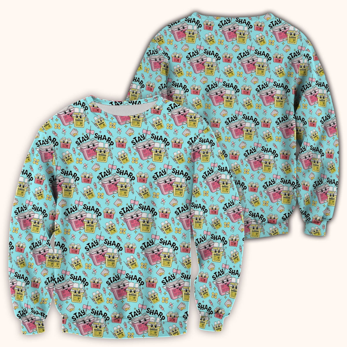 Stay Sharp Nurse Scrub Top, Cute Medical Pattern Scrubs, Breathable Fabrics Nursing Uniform