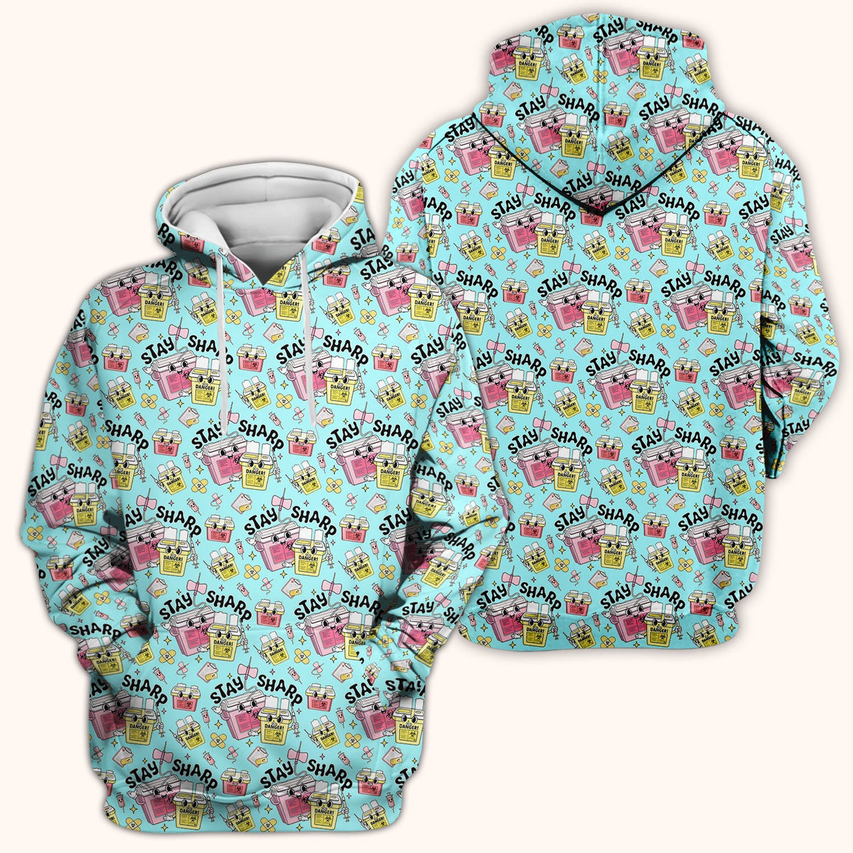 Stay Sharp Nurse Scrub Top, Cute Medical Pattern Scrubs, Breathable Fabrics Nursing Uniform