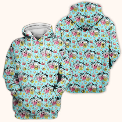Stay Sharp Nurse Scrub Top, Cute Medical Pattern Scrubs, Breathable Fabrics Nursing Uniform