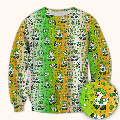 St. Patrick's Day Goose Shamrock Medical Pattern Scrub Top, Breathable Fabrics Nursing Uniform