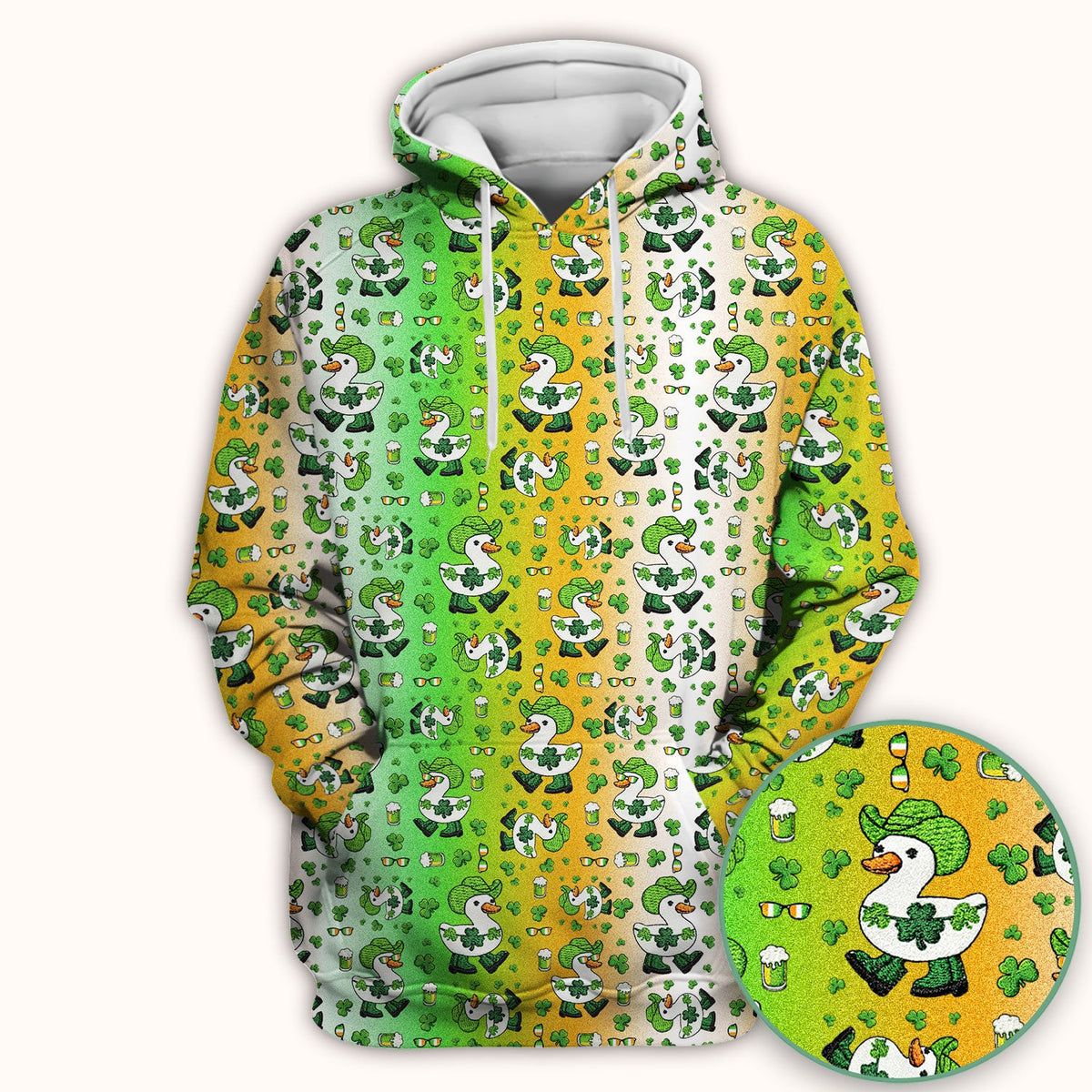 St. Patrick's Day Goose Shamrock Medical Pattern Scrub Top, Breathable Fabrics Nursing Uniform
