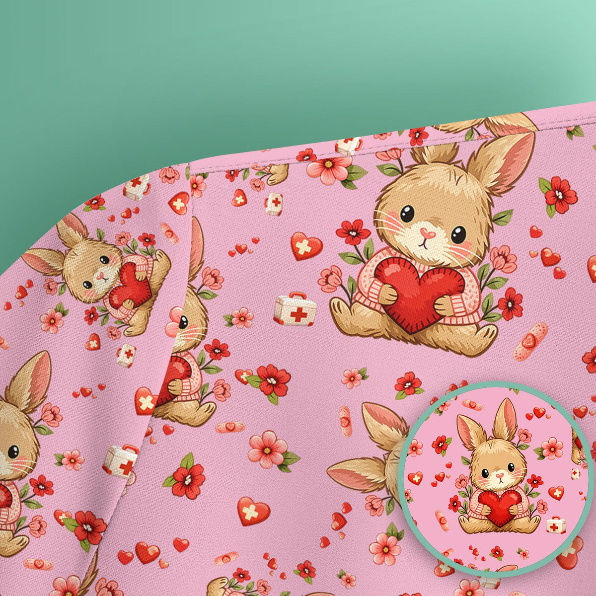 Adorable Bunny Heart Healthcare Design Scrub Top, Comfortable Scrubs for Nurses, Easter