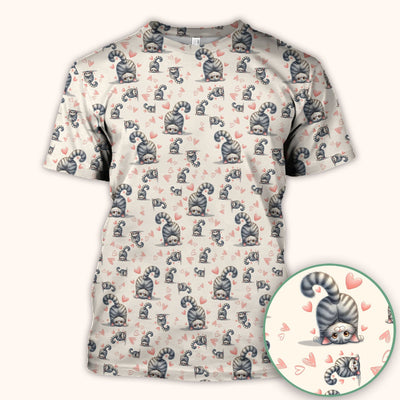 Valentine Cute Cat Scrub Top, Cat Heart Pattern Nurse Uniform, Comfortable Scrubs For Nurses