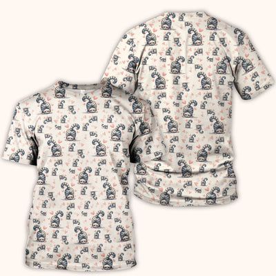 Valentine Cute Cat Scrub Top, Cat Heart Pattern Nurse Uniform, Comfortable Scrubs For Nurses