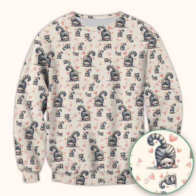 Valentine Cute Cat Scrub Top, Cat Heart Pattern Nurse Uniform, Comfortable Scrubs For Nurses