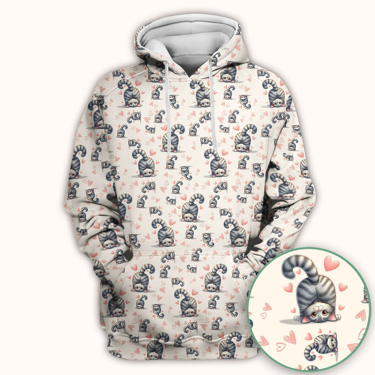 Valentine Cute Cat Scrub Top, Cat Heart Pattern Nurse Uniform, Comfortable Scrubs For Nurses