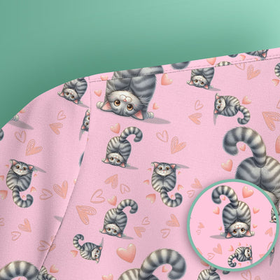 Valentine Cute Cat Scrub Top, Cat Heart Pattern Nurse Uniform, Comfortable Scrubs For Nurses