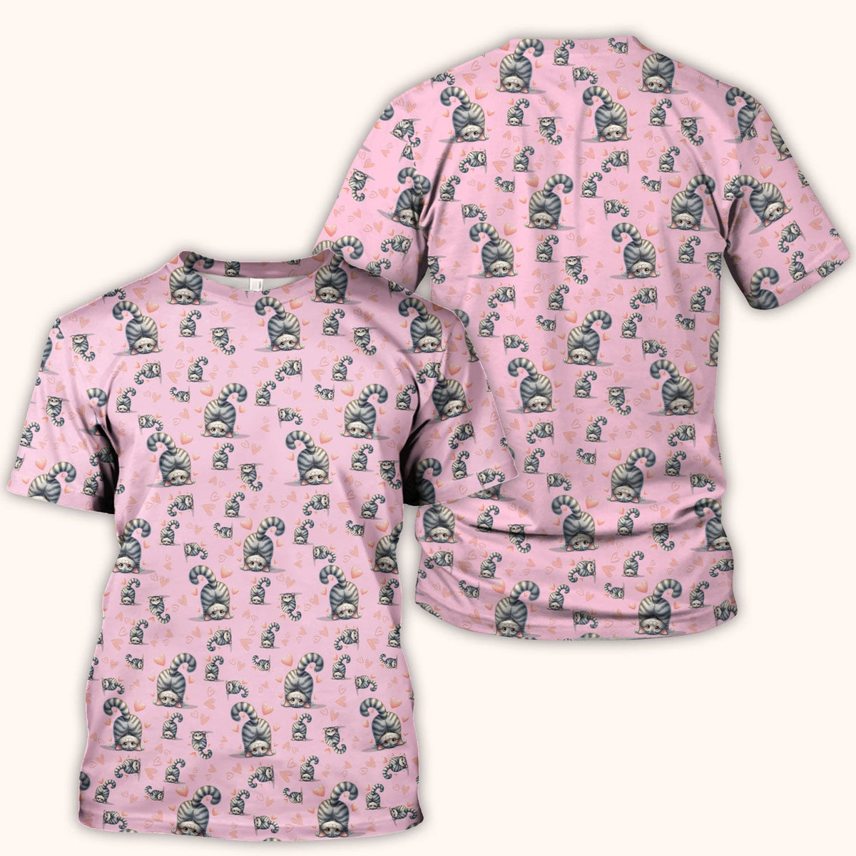 Valentine Cute Cat Scrub Top, Cat Heart Pattern Nurse Uniform, Comfortable Scrubs For Nurses