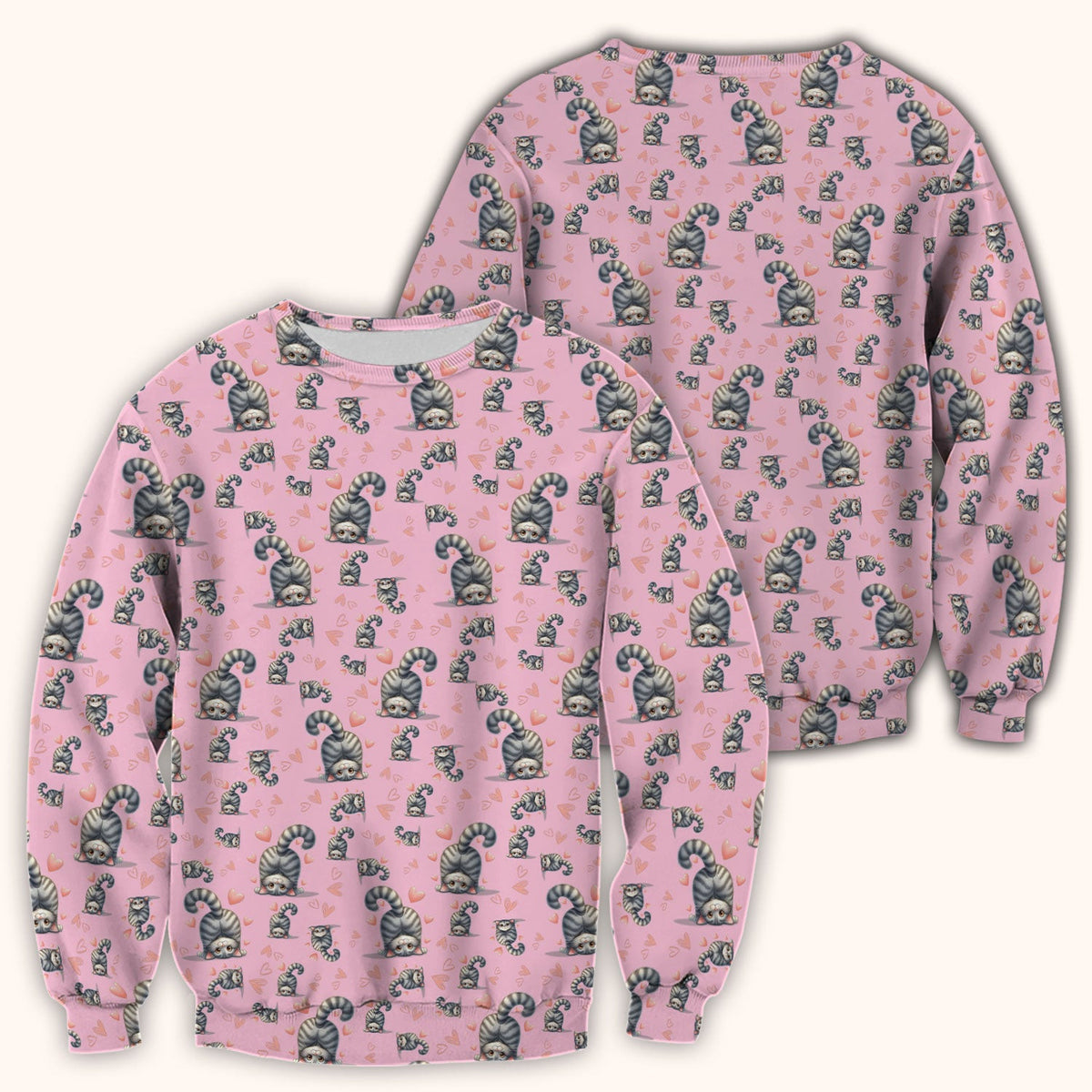 Valentine Cute Cat Scrub Top, Cat Heart Pattern Nurse Uniform, Comfortable Scrubs For Nurses