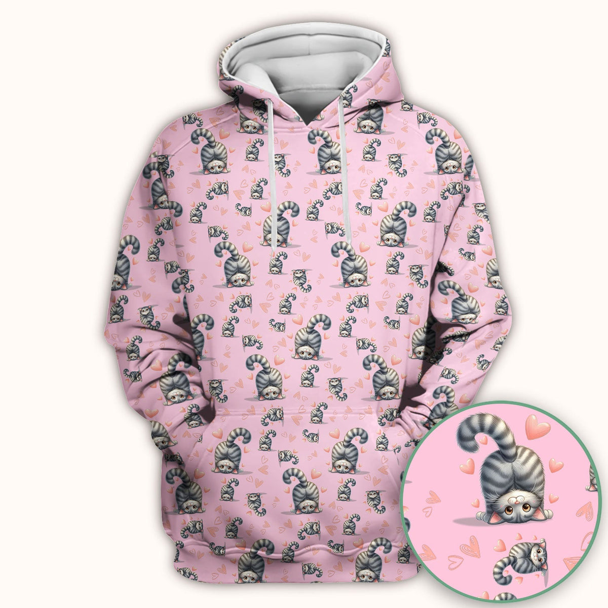 Valentine Cute Cat Scrub Top, Cat Heart Pattern Nurse Uniform, Comfortable Scrubs For Nurses