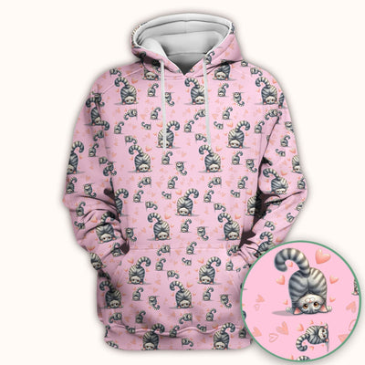 Valentine Cute Cat Scrub Top, Cat Heart Pattern Nurse Uniform, Comfortable Scrubs For Nurses