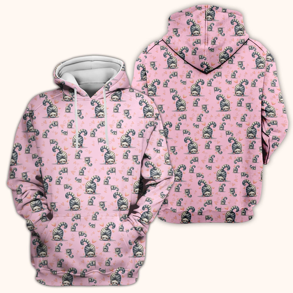 Valentine Cute Cat Scrub Top, Cat Heart Pattern Nurse Uniform, Comfortable Scrubs For Nurses