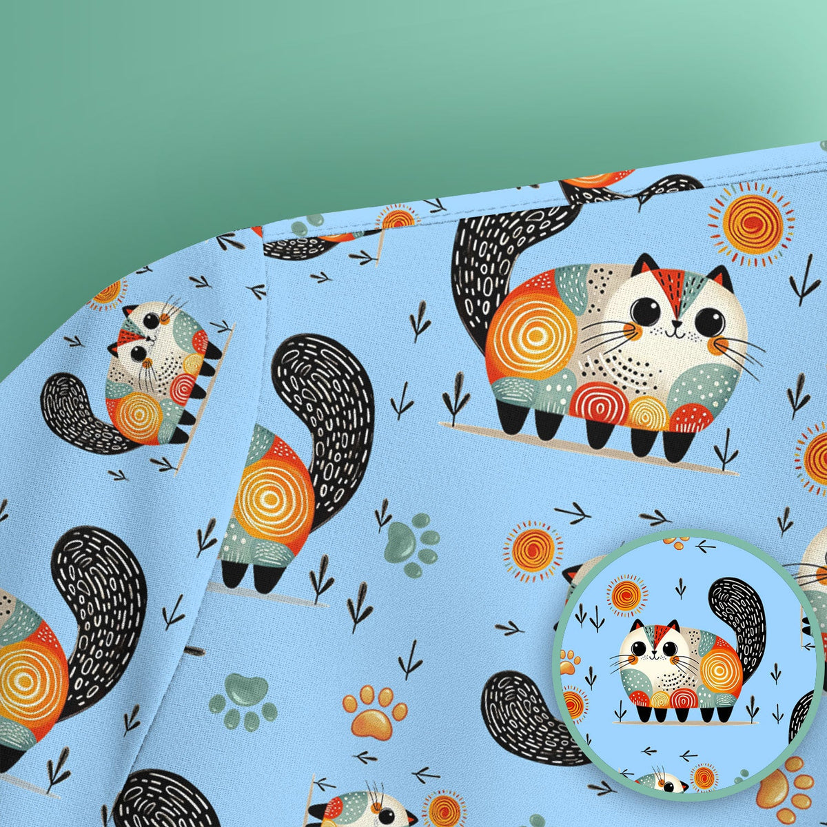 Playful Cat Illustration Nurse Scrub Top, Comfortable Scrubs for Nurses