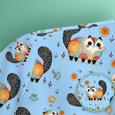 Playful Cat Illustration Nurse Scrub Top, Comfortable Scrubs for Nurses