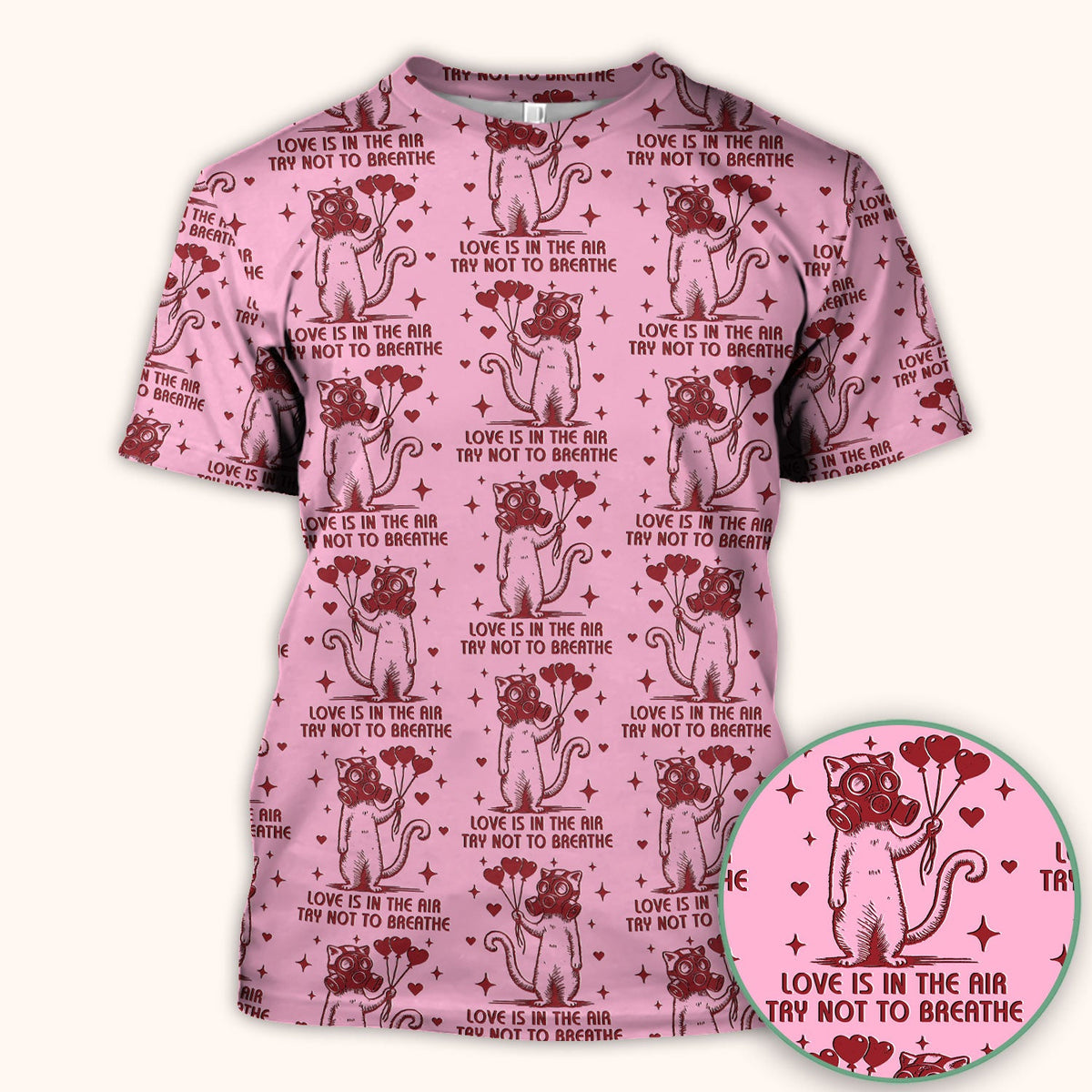 Gas Mask Cat Heart Balloon Valentine Print Scrub Top, Comfortable Scrubs for Nurses
