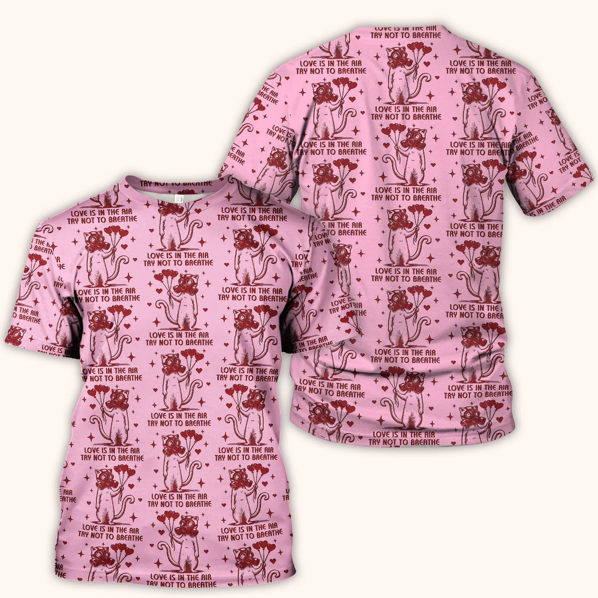 Gas Mask Cat Heart Balloon Valentine Print Scrub Top, Comfortable Scrubs for Nurses