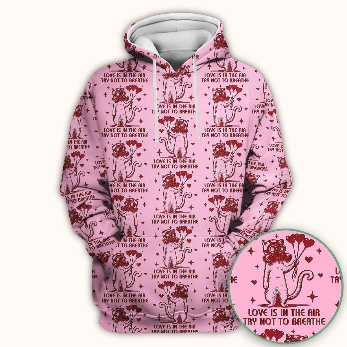 Gas Mask Cat Heart Balloon Valentine Print Scrub Top, Comfortable Scrubs for Nurses