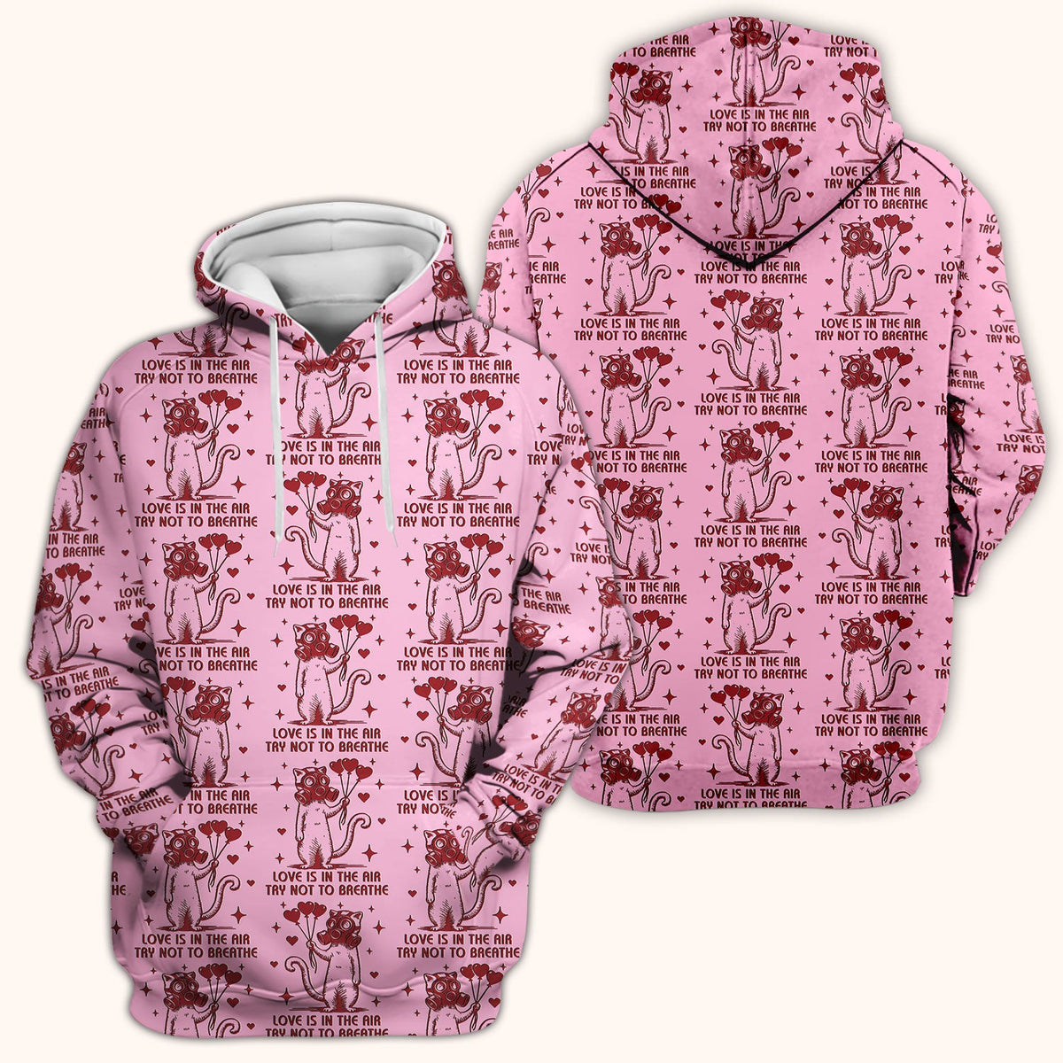 Gas Mask Cat Heart Balloon Valentine Print Scrub Top, Comfortable Scrubs for Nurses