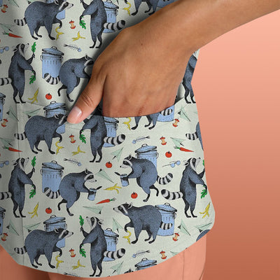 Playful Raccoon Trash Print Nurse Scrub Top, Comfortable Scrubs for Nurses